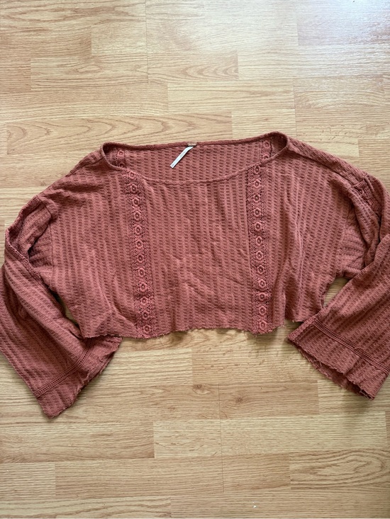 Free People Tops - Free People Dylan Ribbed Lace-Trim Long Sleeve Crop Top Rust M